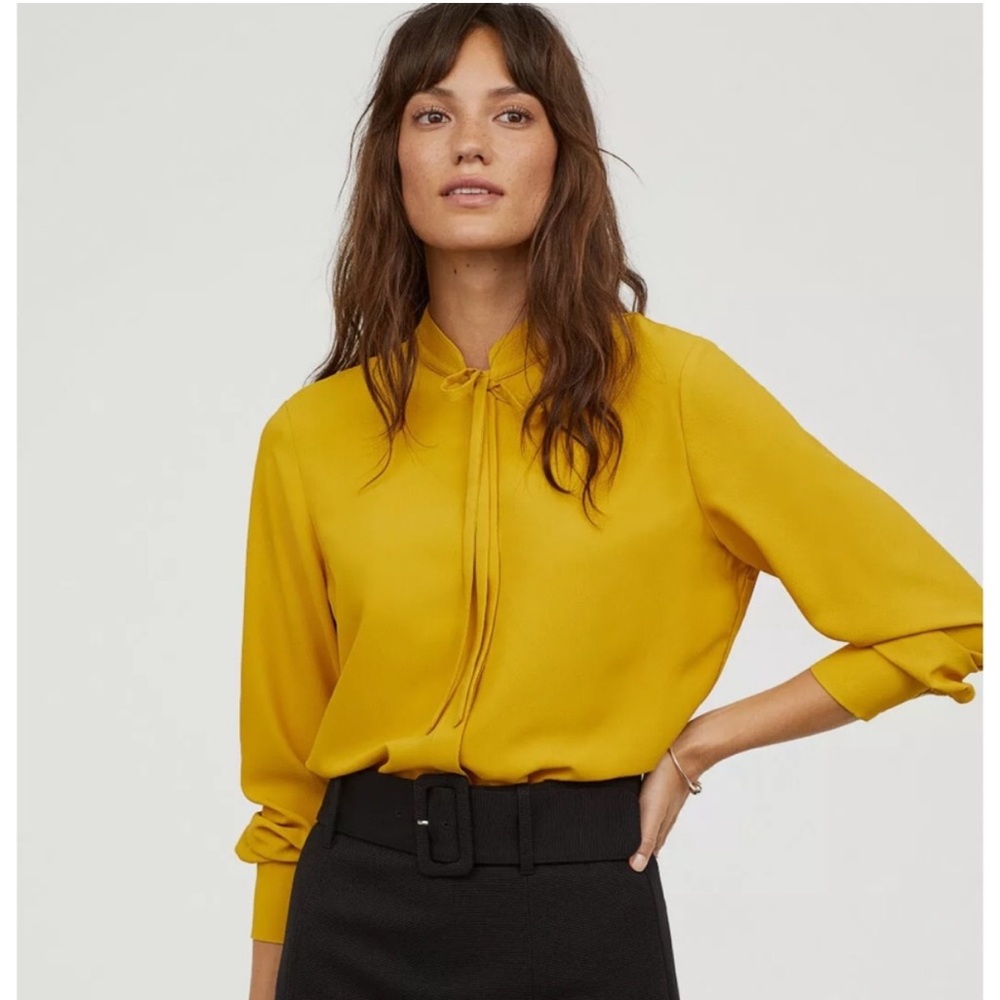 H&M bow tie shirt - mustard yellow